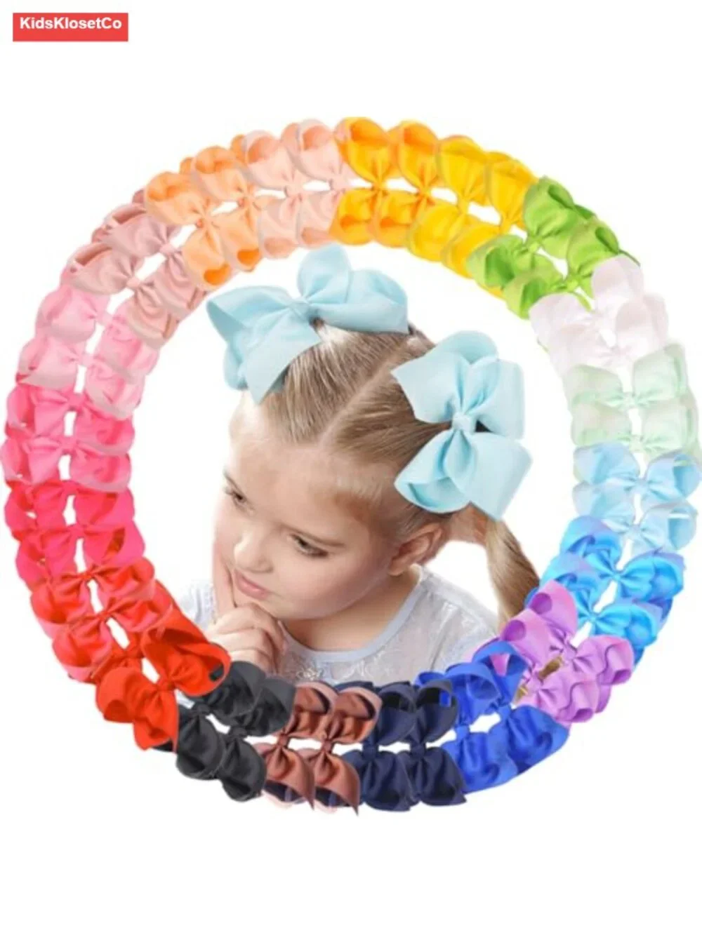 40 Pairs 6 Inch Grosgrain Ribbon Hair Bows Alligator Clips for Girls